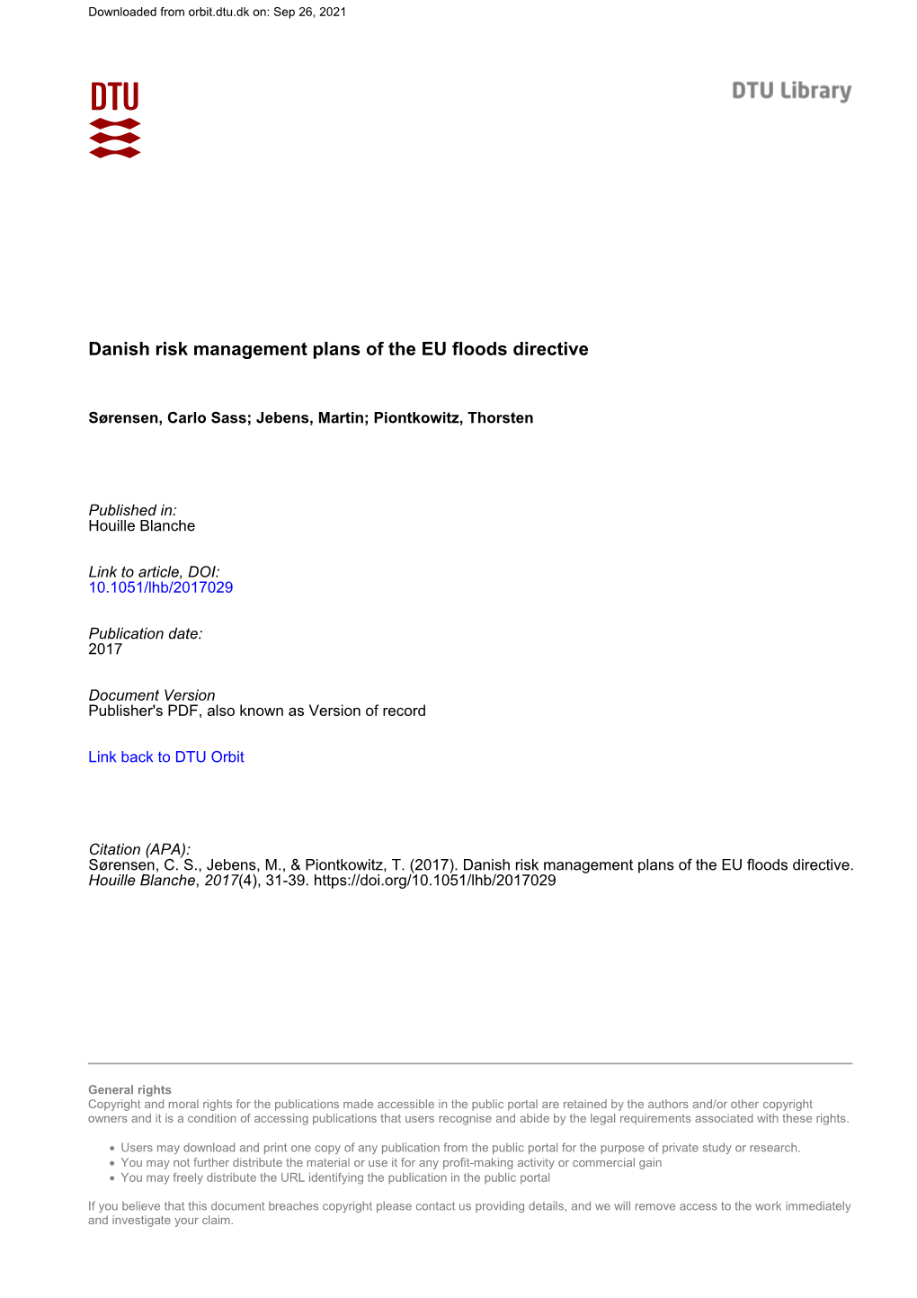 Danish Risk Management Plans of the EU Floods Directive