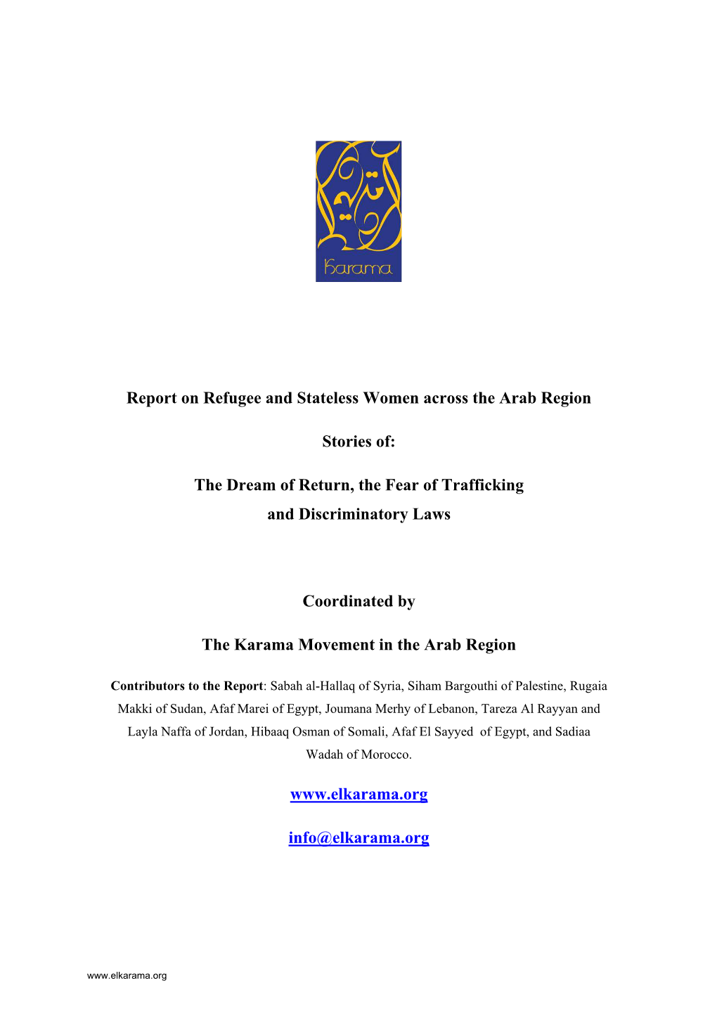 Refugee and Stateless Women Across the Arab Region Report