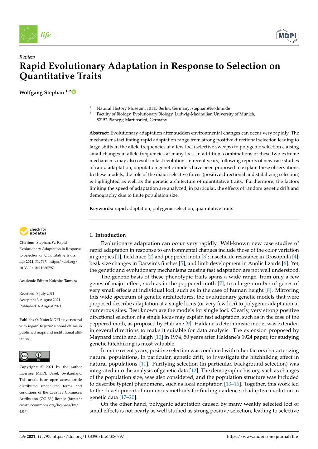 Rapid Evolutionary Adaptation in Response to Selection on Quantitative Traits