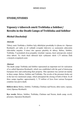 STUDIE/STUDIES Vzpoury V Táborech Smrti Treblinka a Sobibor