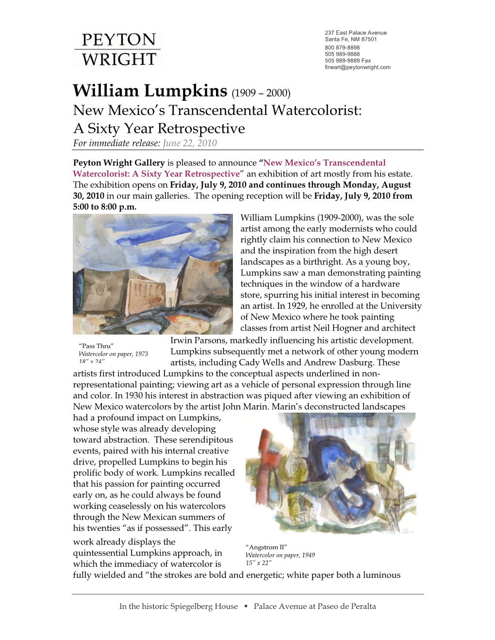 William Lumpkins 2010 Exhibition Press Release