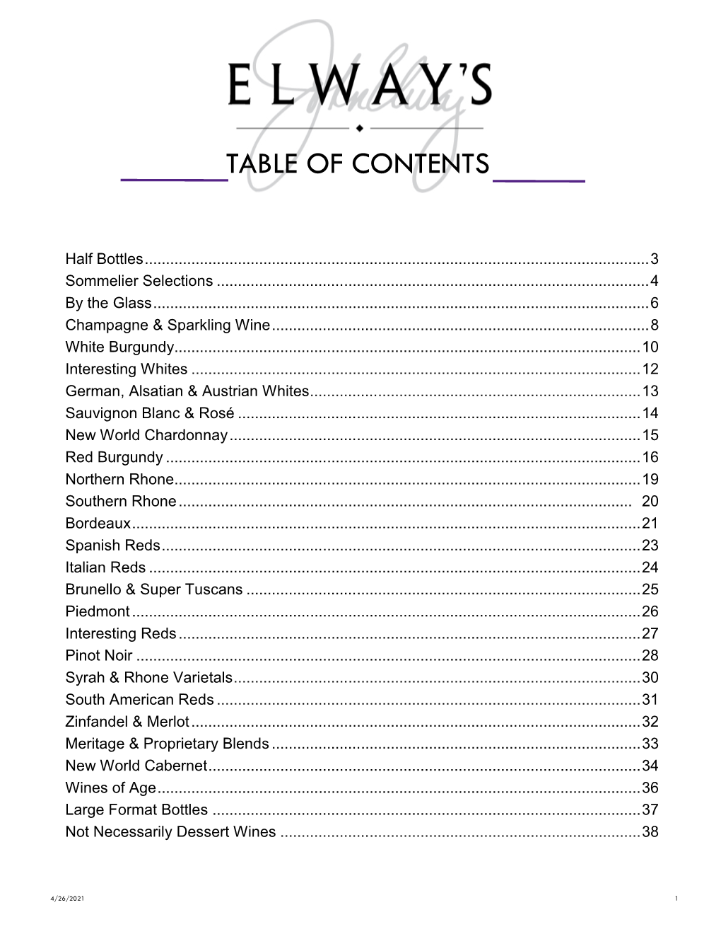 Table of Contents