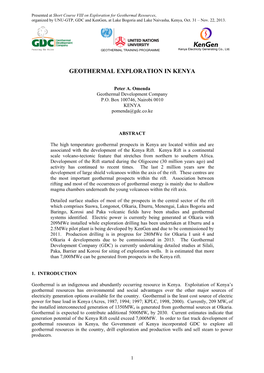 Geothermal Exploration in Kenya
