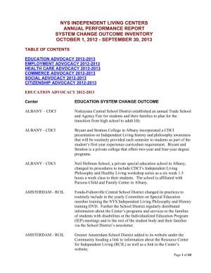 Nys Independent Living Centers Annual Performance Report System Change Outcome Inventory October 1, 2012 - September 30, 2013