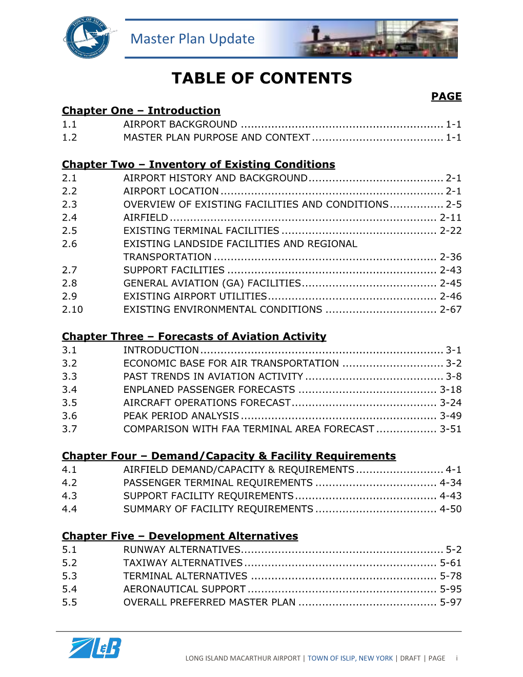 Master Plan Update TABLE of CONTENTS