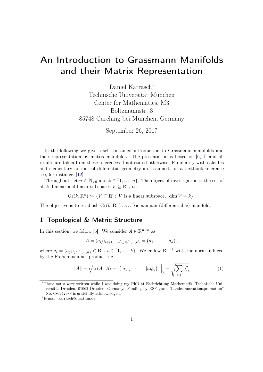 A Comprehensive Introduction to Grassmann Manifolds