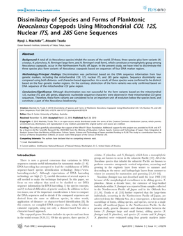 Neocalanus Copepods Using Mitochondrial COI, 12S, Nuclear ITS, and 28S Gene Sequences