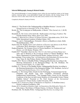 Working Bibliography of Western Language Sources on Jonang