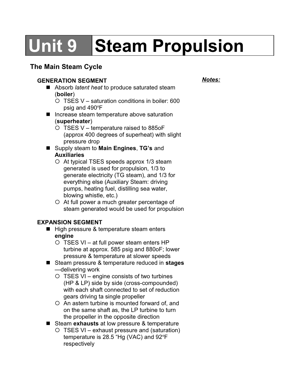 The Main Steam Cycle