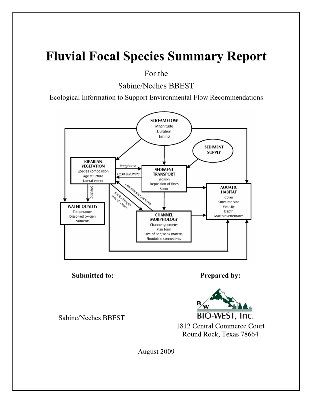 Fluvial Focal Species Summary Report for the Sabine/Neches BBEST Ecological Information to Support Environmental Flow Recommendations