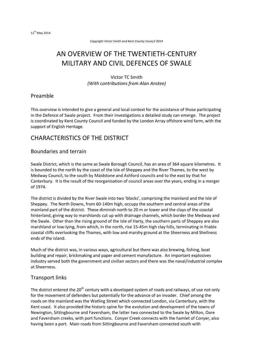 Swale District 20Th Century Military and Civil Defences