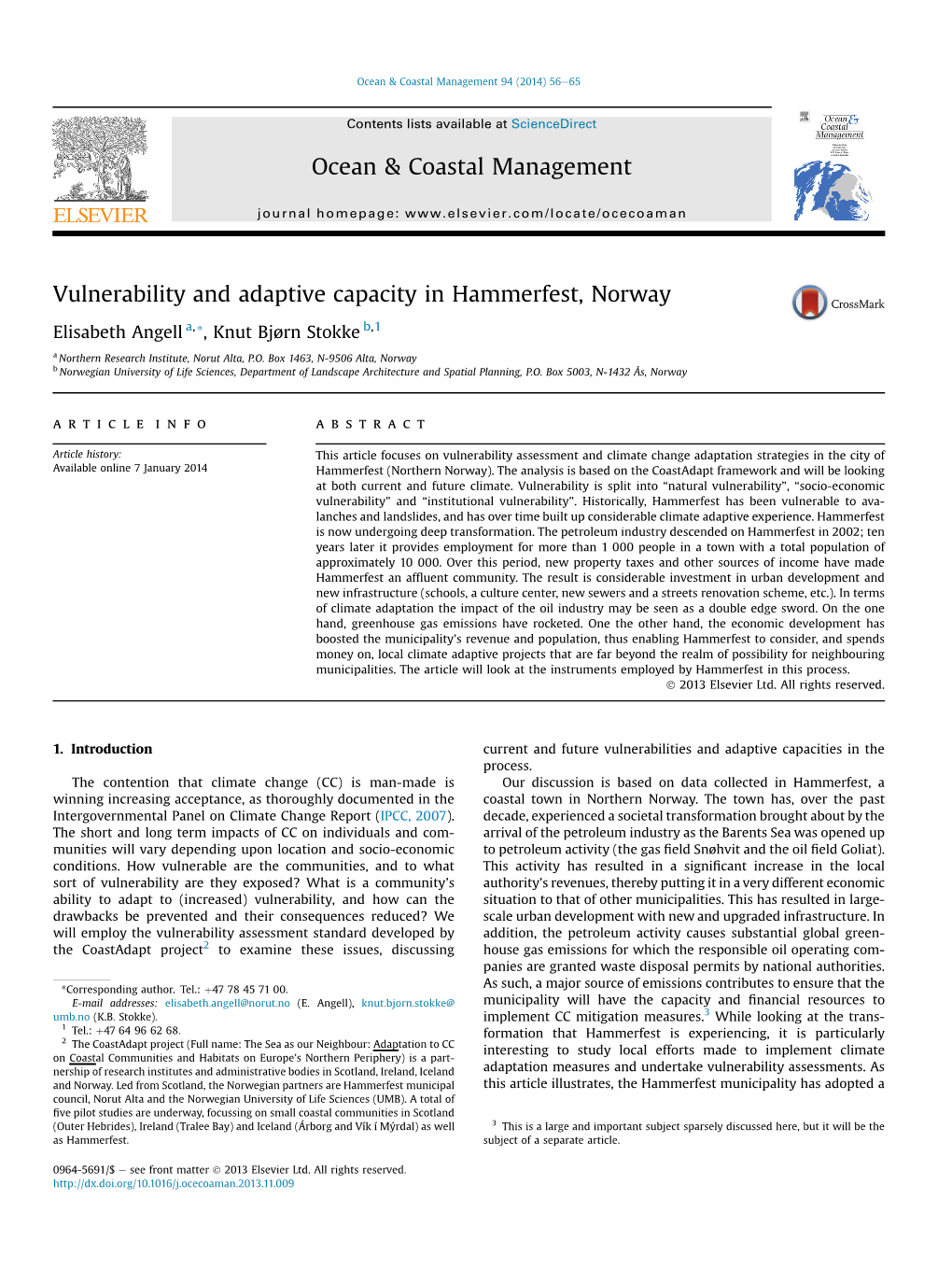 Vulnerability and Adaptive Capacity in Hammerfest, Norway