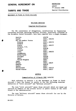 AIR/67 20 January 1988 TARIFFS and TRADE Special Distribution