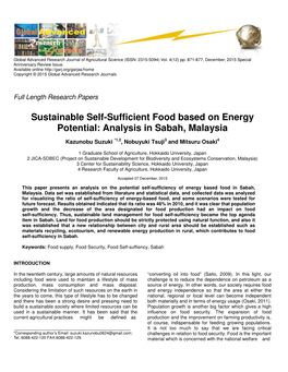 Sustainable Self-Sufficient Food Based on Energy Potential: Analysis in Sabah, Malaysia