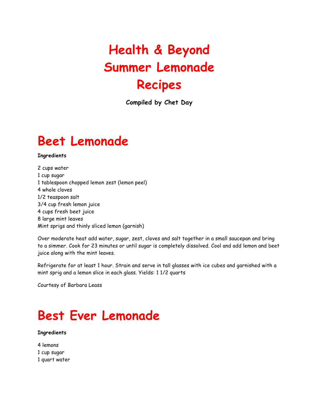 Health & Beyond Summer Lemonade Recipes