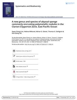 A New Genus and Species of Abyssal Sponge Commonly Encrusting Polymetallic Nodules in the Clarion-Clipperton Zone, East Pacific Ocean