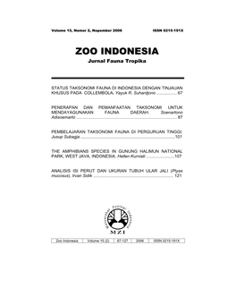 Zoo Indonesia Volume 15 (2) 67-127 2006 ISSN 0215-191X