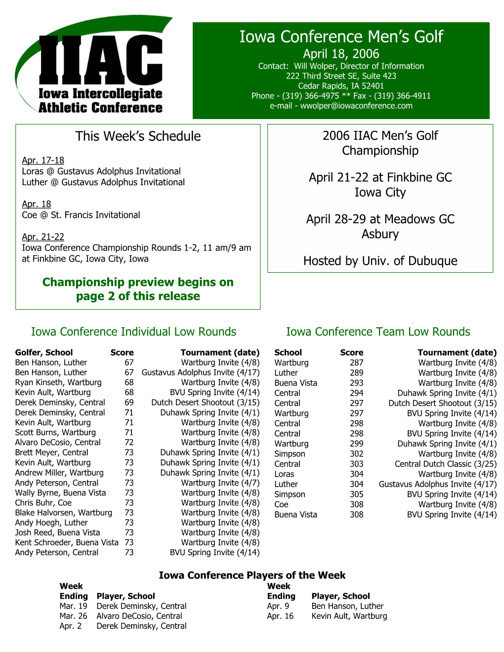 Iowa Conference Men's Golf