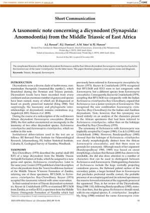 A Taxonomic Note Concerning a Dicynodont (Synapsida: Anomodontia) from the Middle Triassic of East Africa