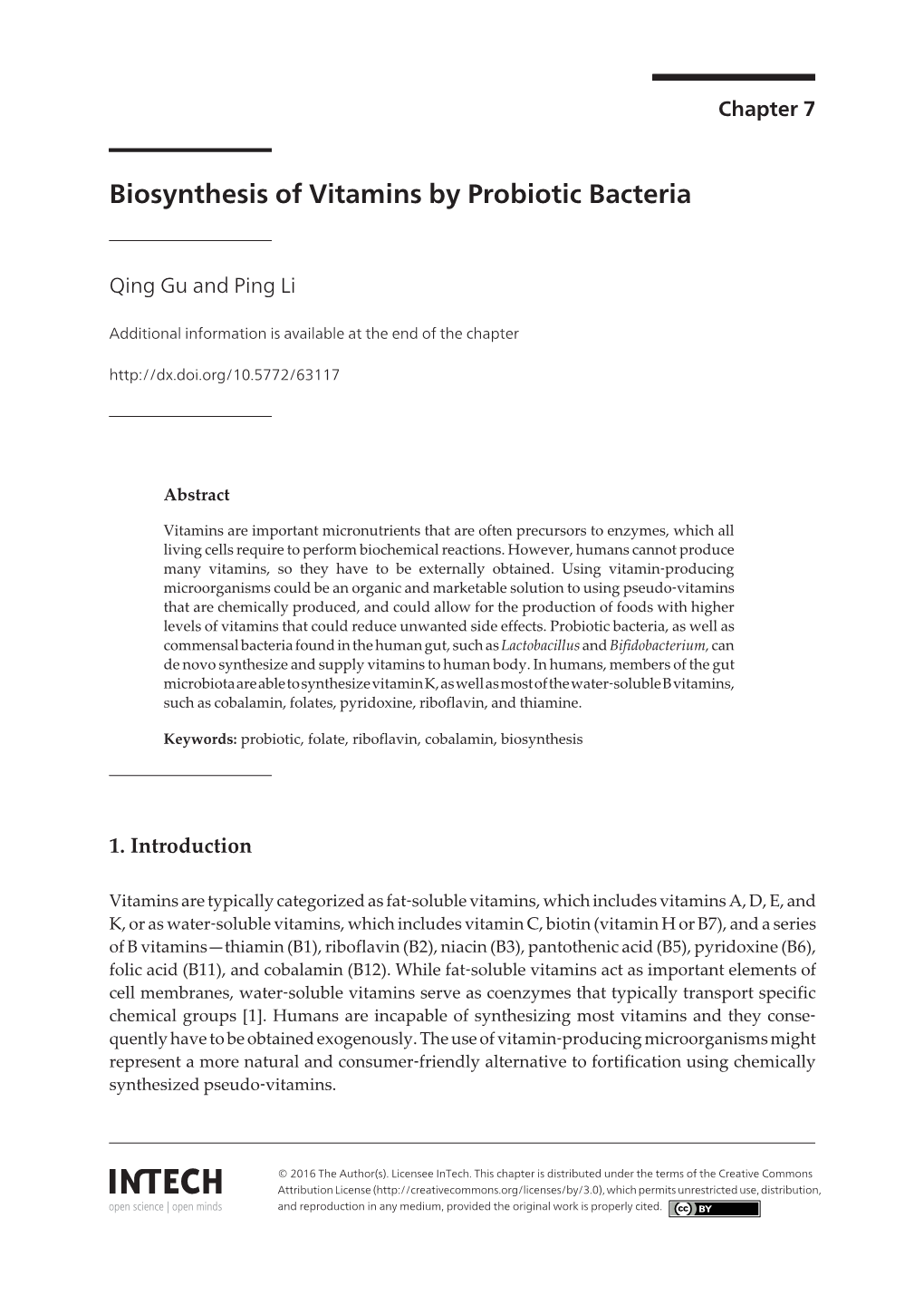 Biosynthesis of Vitamins by Probiotic Bacteria