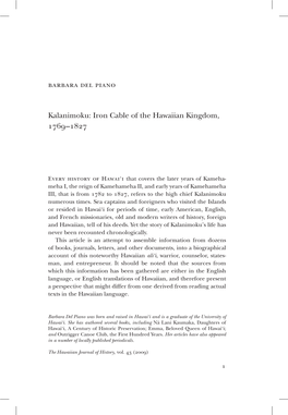 Kalanimoku: Iron Cable of the Hawaiian Kingdom, 1769 –1827