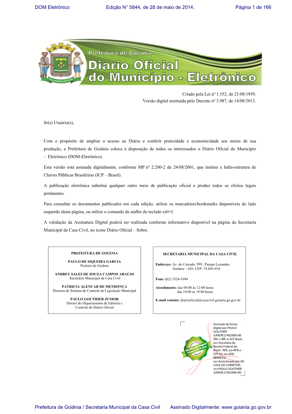 DOM Eletrônico Edição N° 5844, De 28 De Maio De 2014. Página 1 De