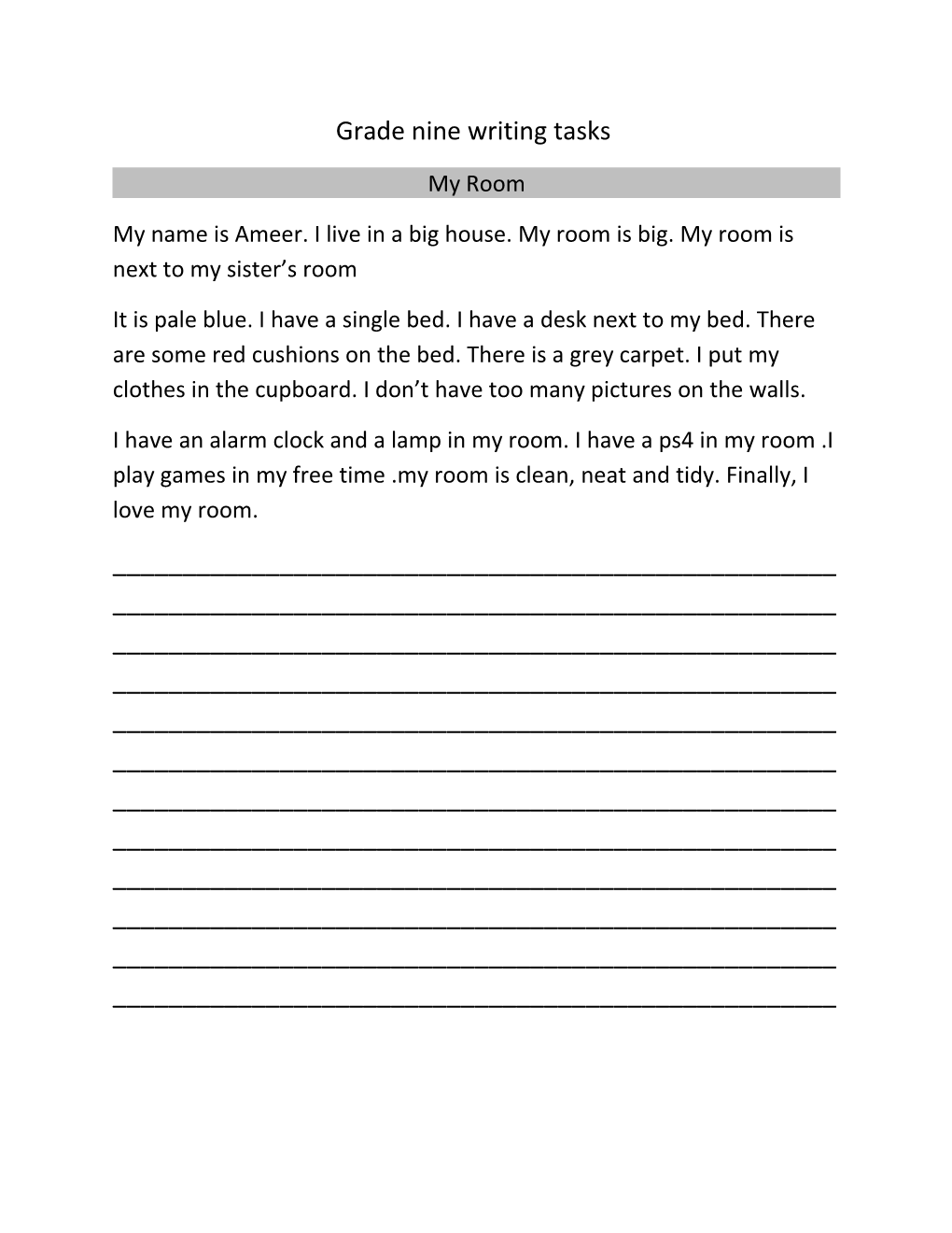 Grade Nine Writing Tasks