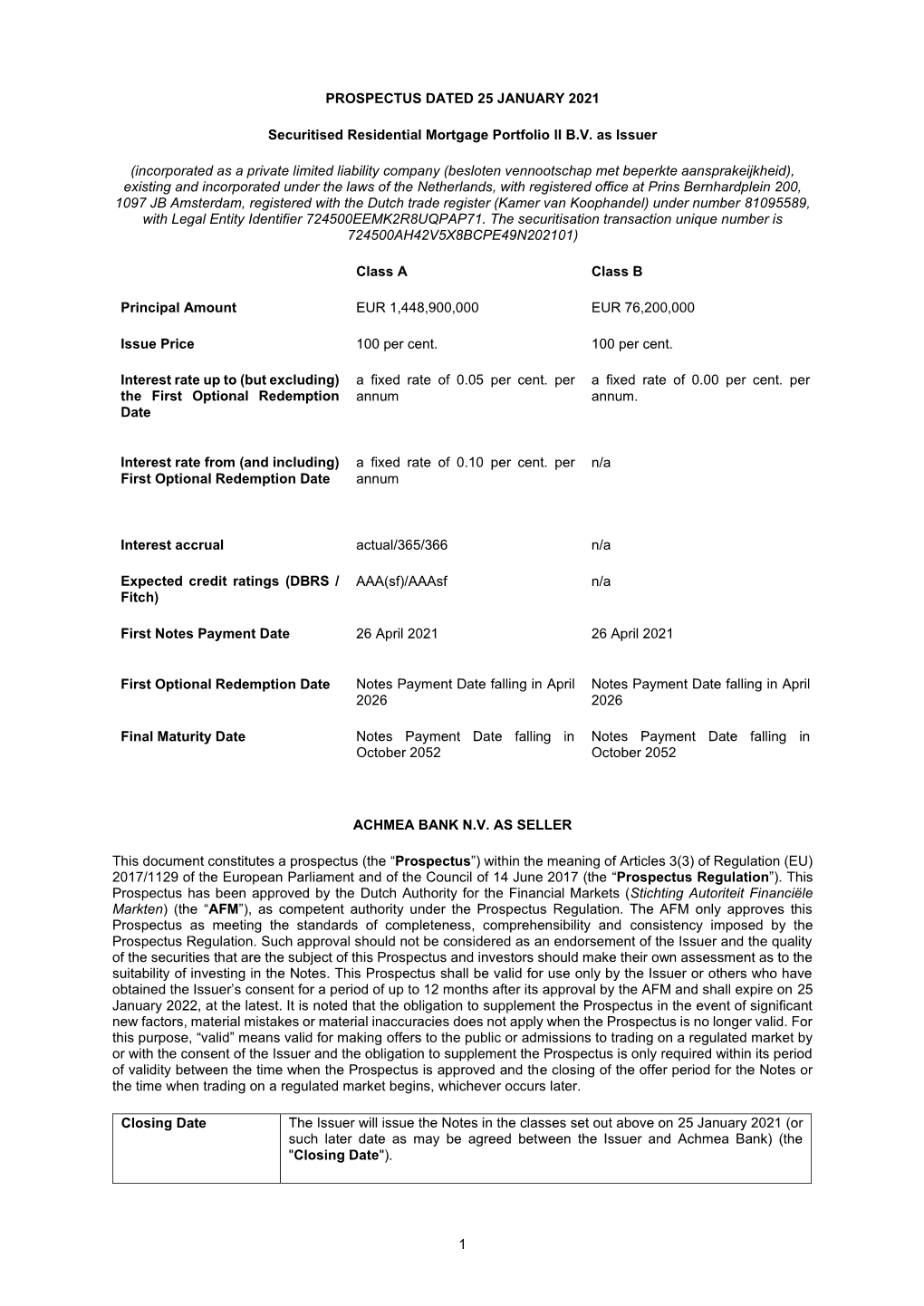 1 Prospectus Dated 25 January 2021