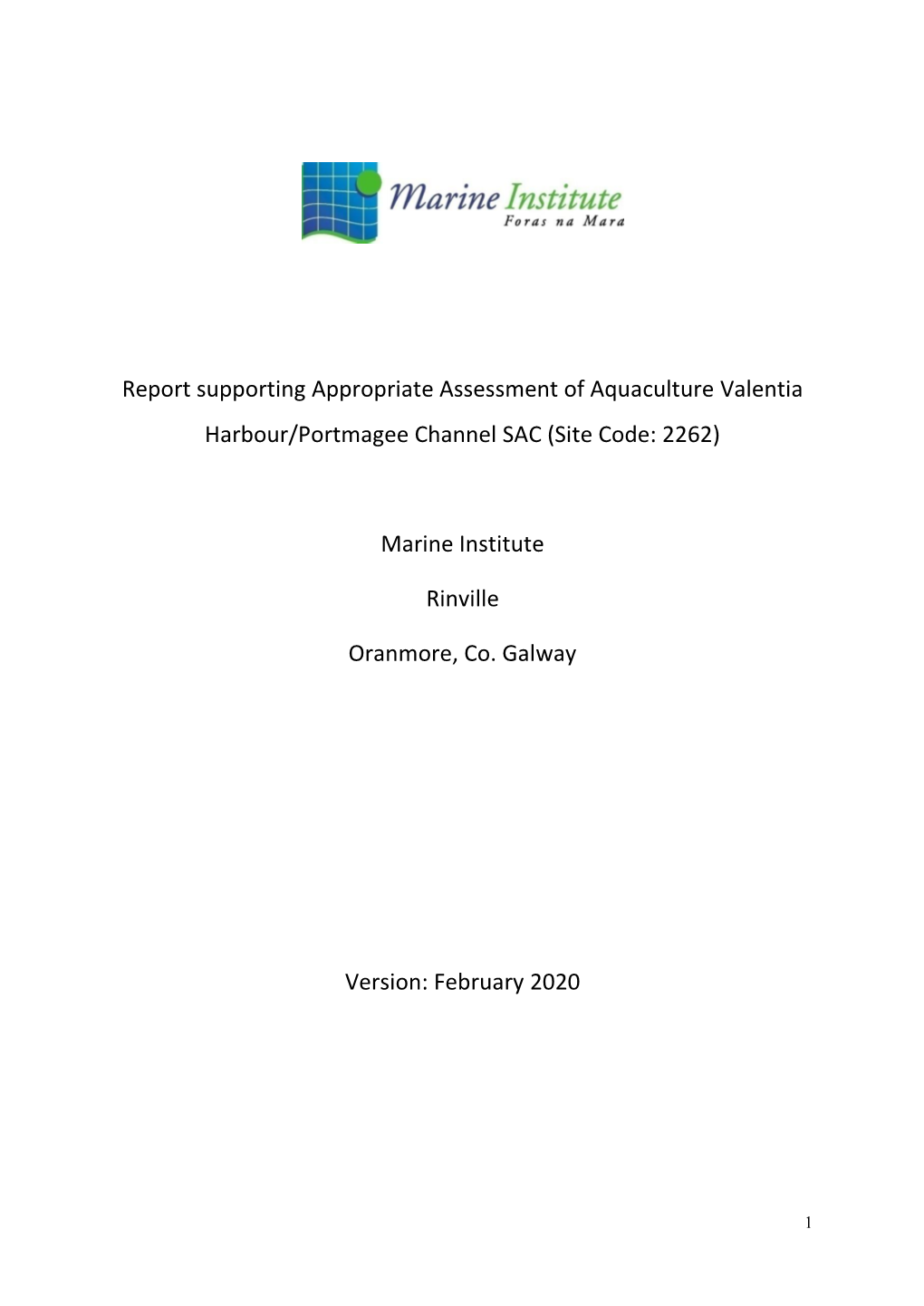 Report Supporting Appropriate Assessment of Aquaculture Valentia Harbour/Portmagee Channel SAC (Site Code: 2262)