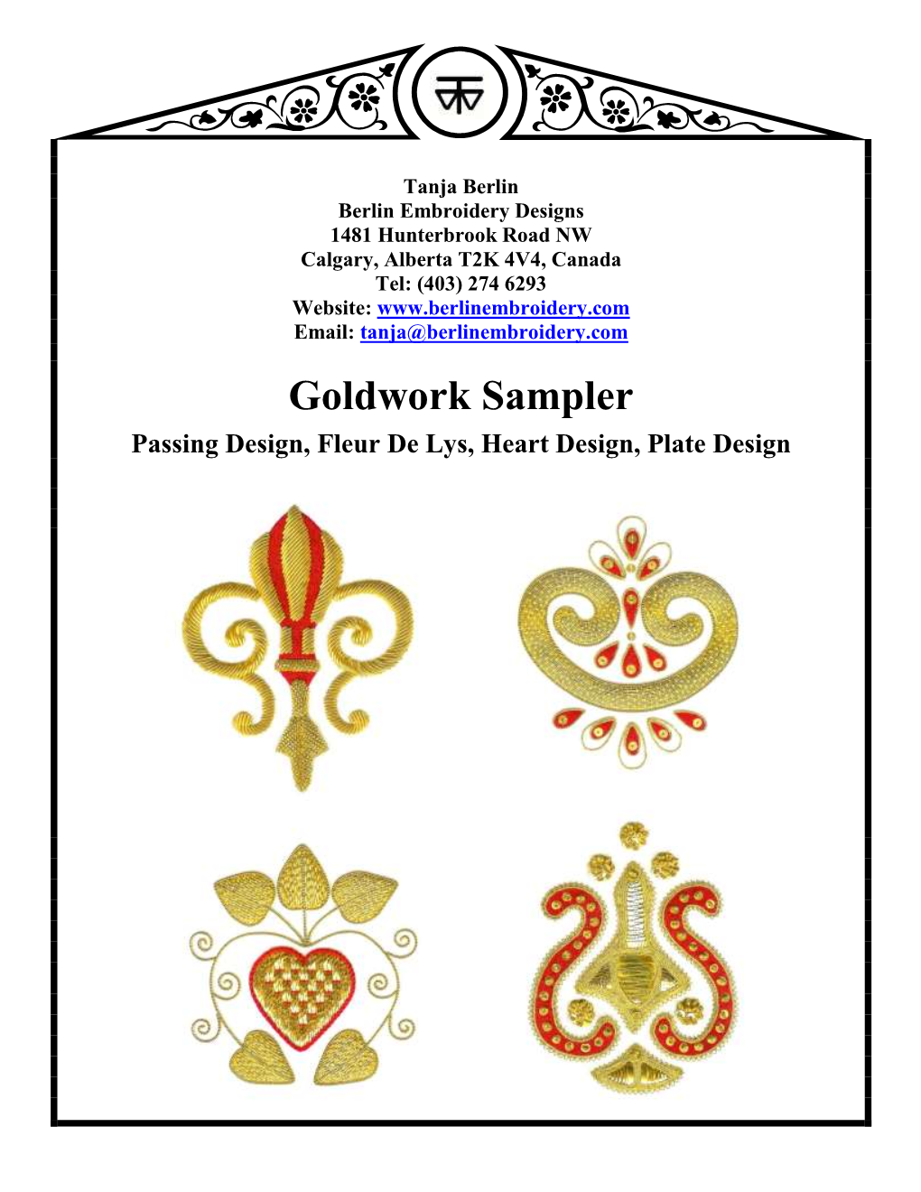 Goldwork Sampler Passing Design, Fleur De Lys, Heart Design, Plate Design