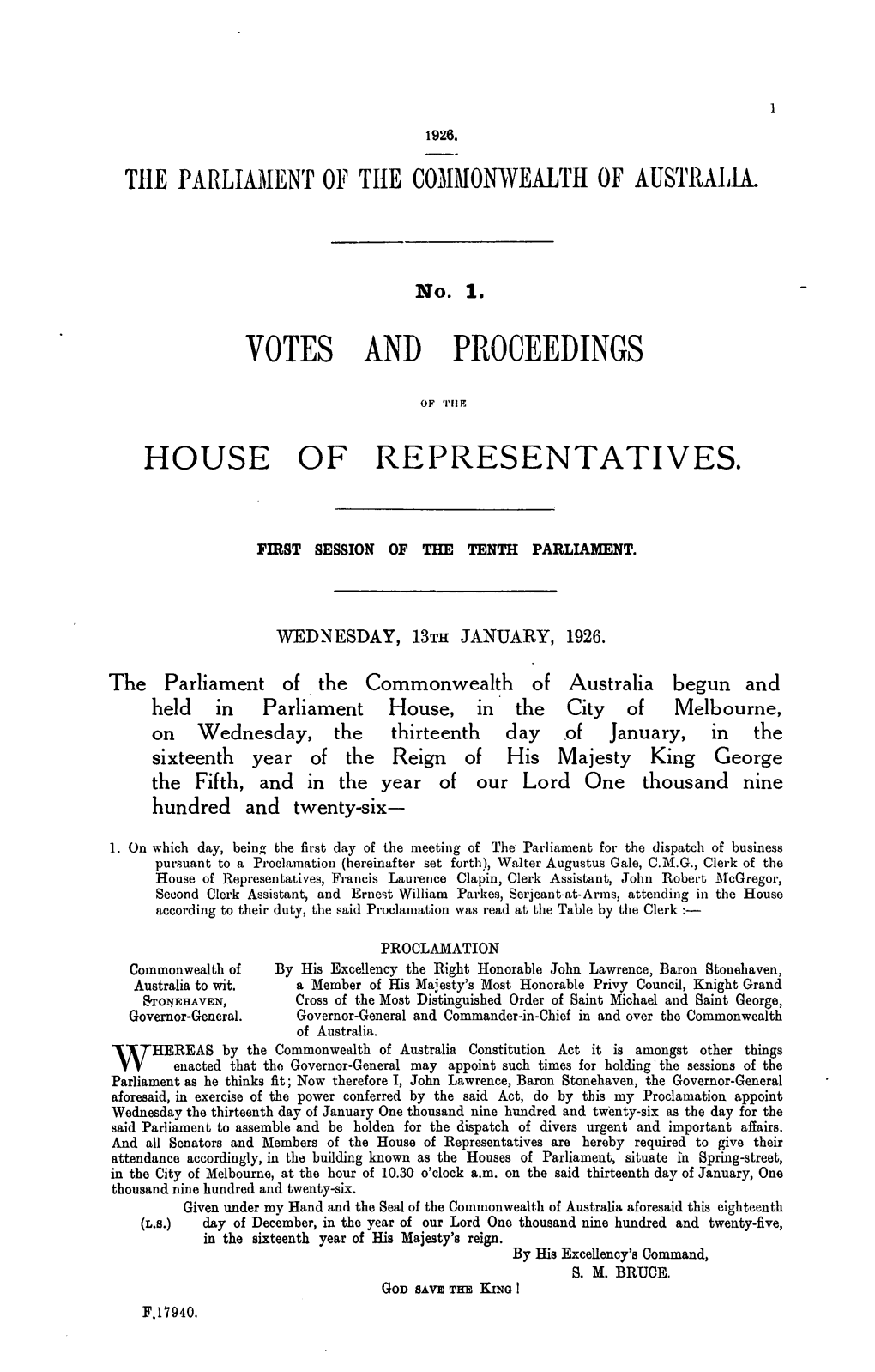 Votes and Proceedings House of Representatives