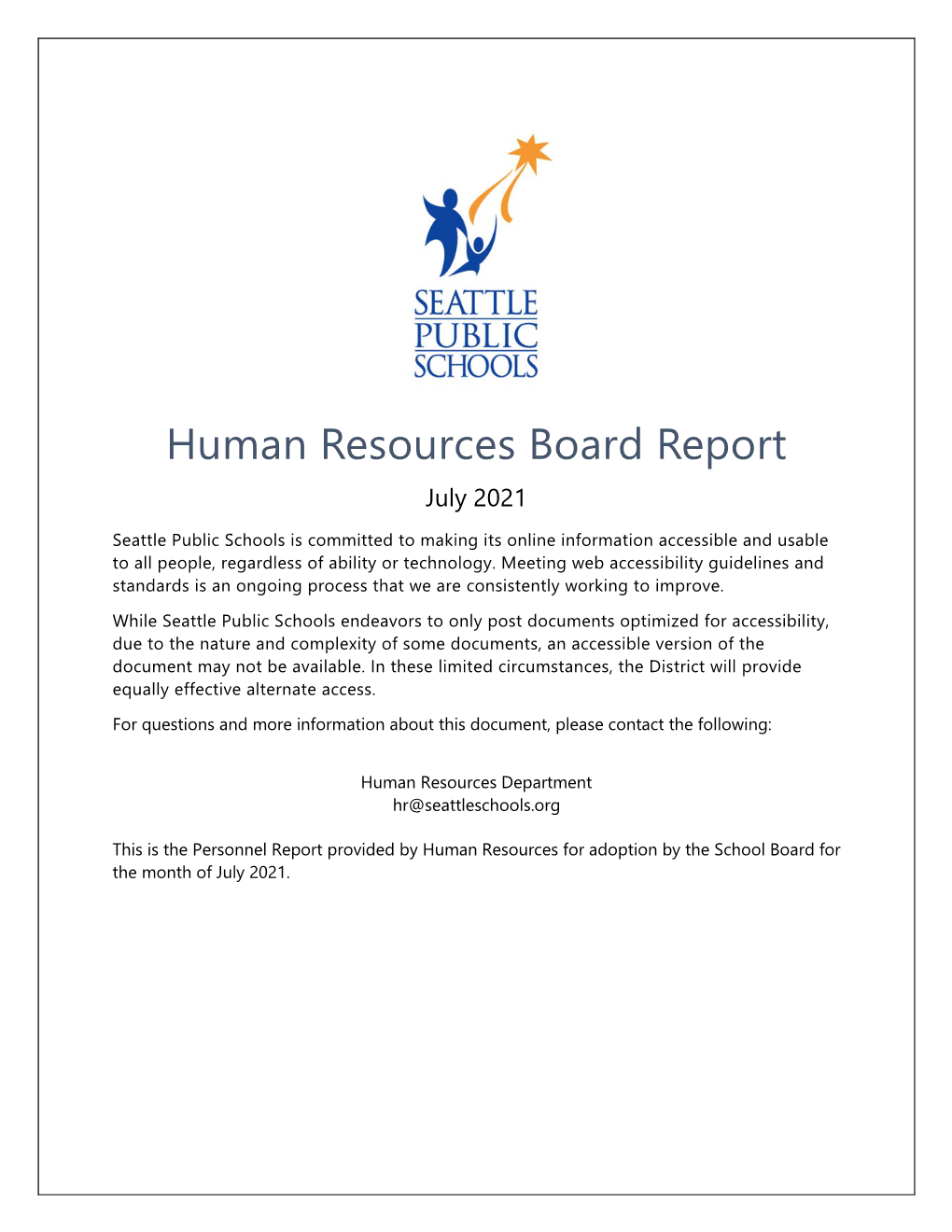 Human Resources Board Report July 2021