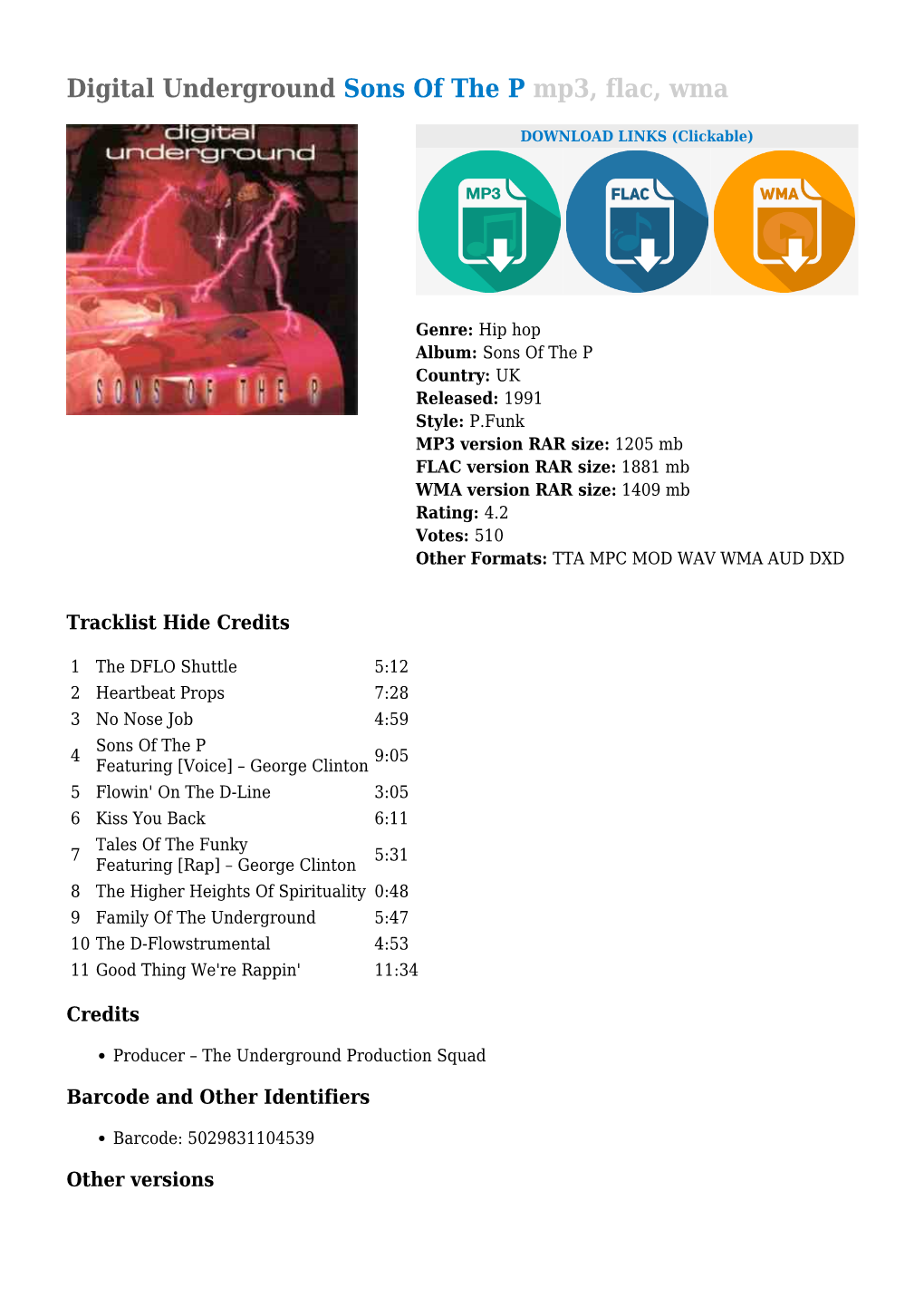 Digital Underground Sons of the P Mp3, Flac, Wma