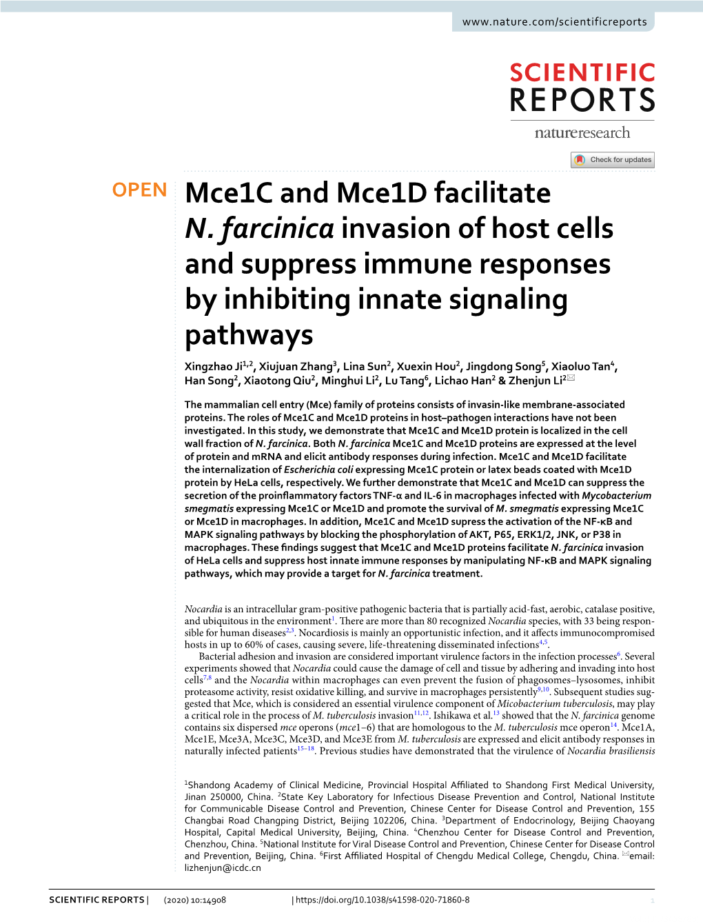 Mce1c and Mce1d Facilitate N. Farcinica Invasion of Host Cells And