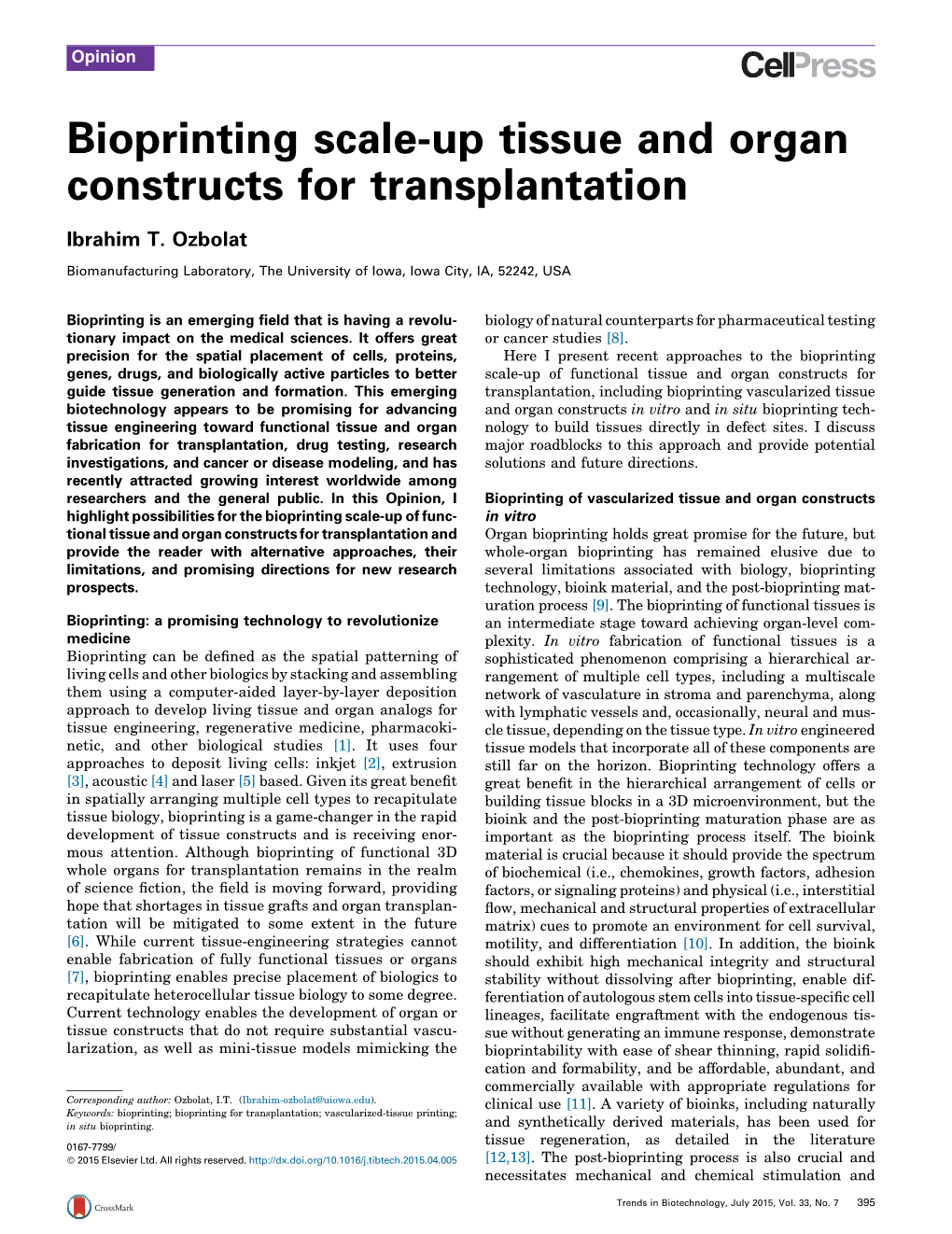 Bioprinting Scale-Up Tissue and Organ Constructs for Transplantation