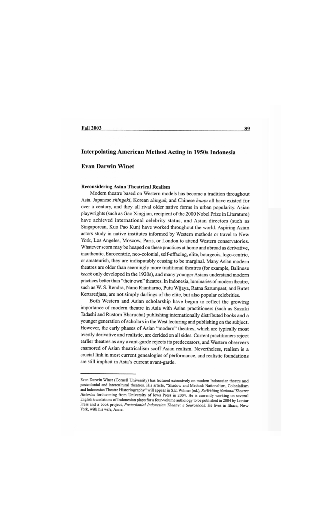 Interpolating American Method Acting in 1950S Indonesia