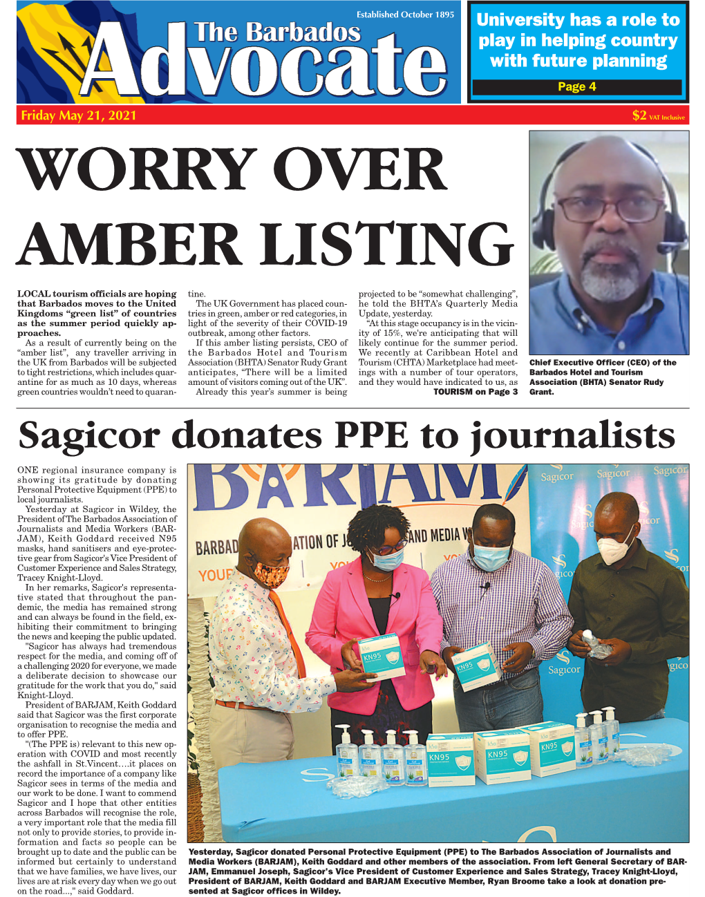 Sagicor Donates PPE to Journalists