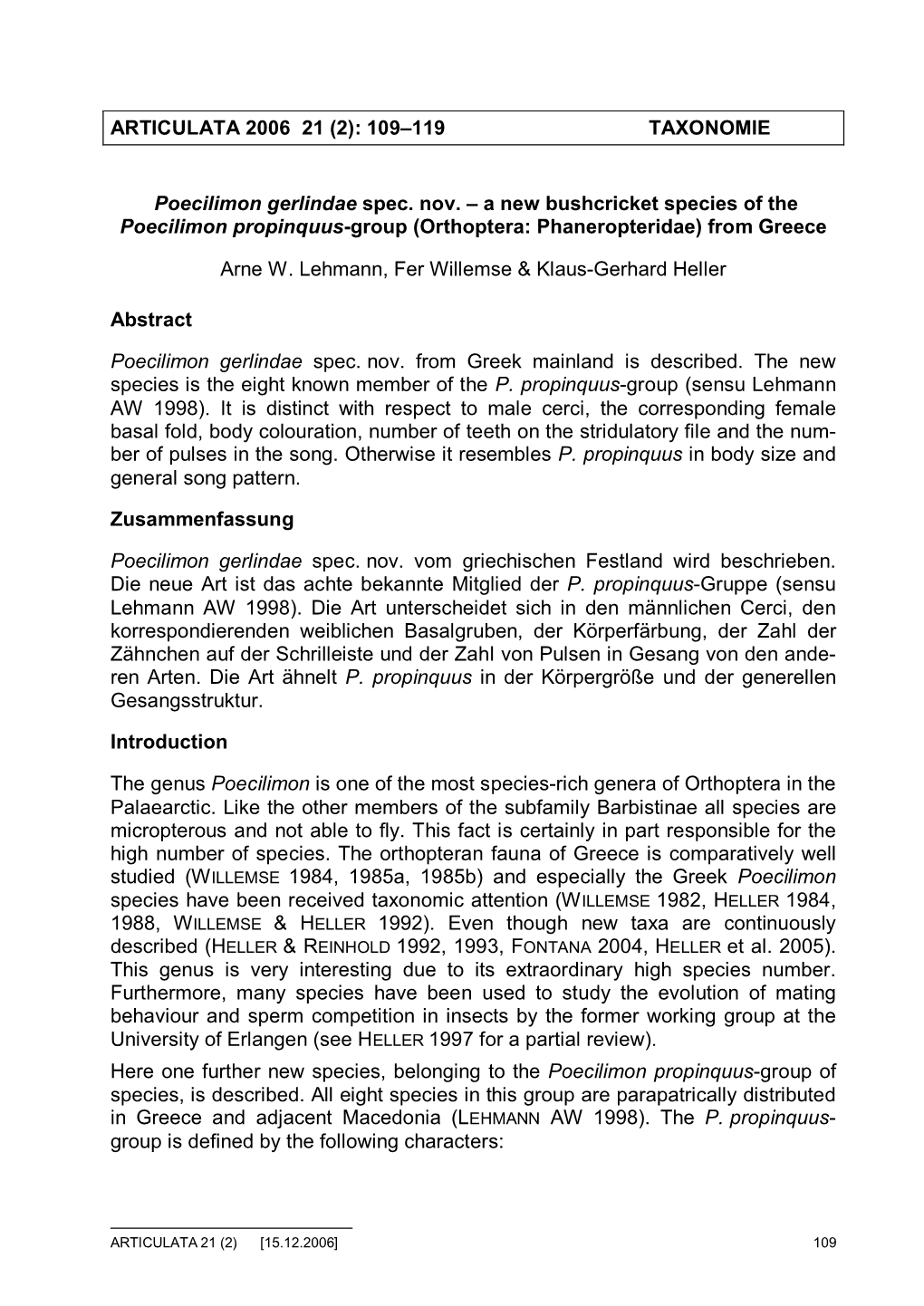 A New Bushcricket Species of the Poecilimon Propinquus-Group (Orthoptera: Phaneropteridae) from Greece