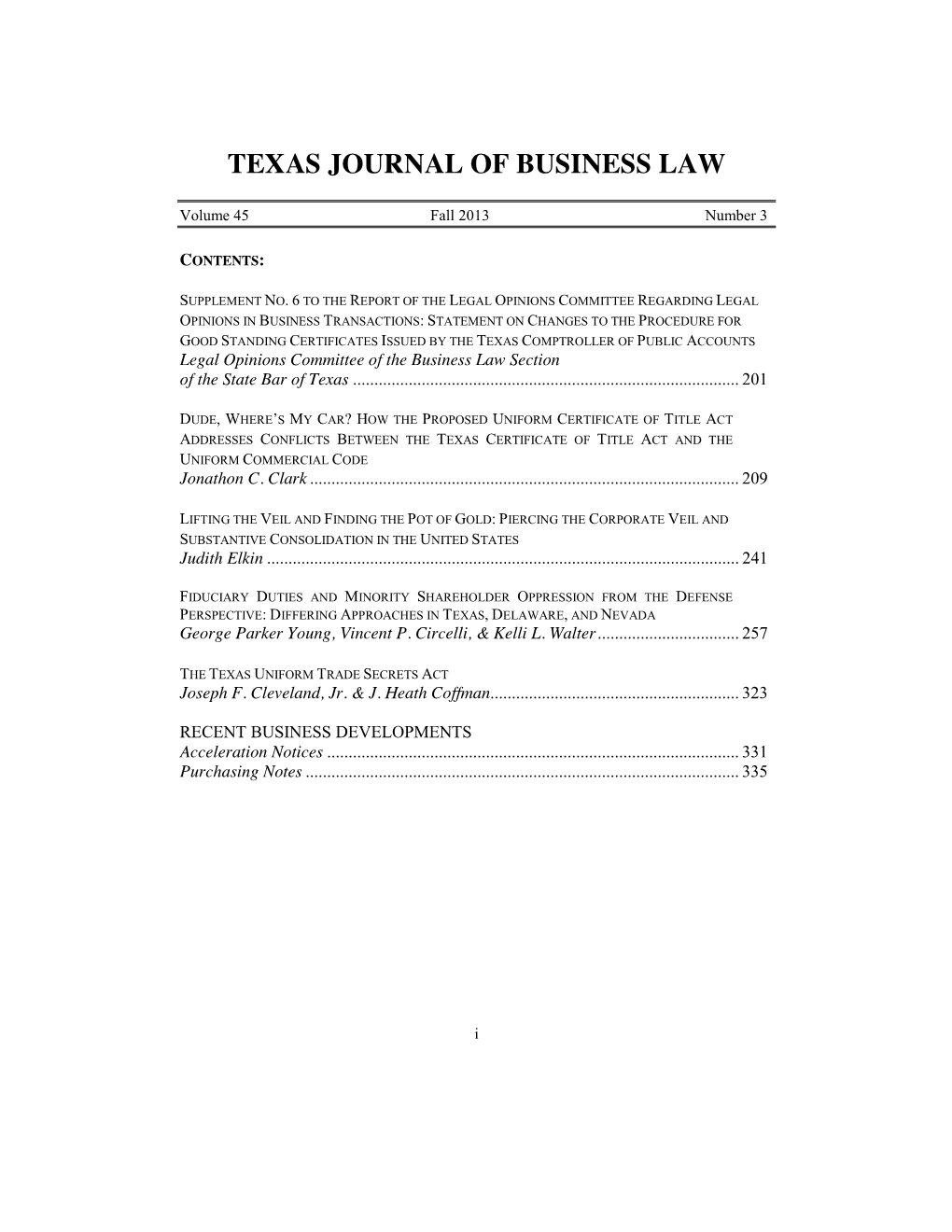Texas Journal of Business Law