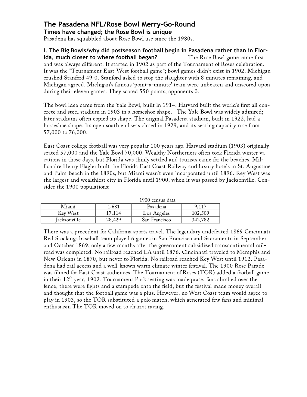 The Pasadena NFL/Rose Bowl Merry-Go-Round Times Have Changed; the Rose Bowl Is Unique Pasadena Has Squabbled About Rose Bowl Use Since the 1980S