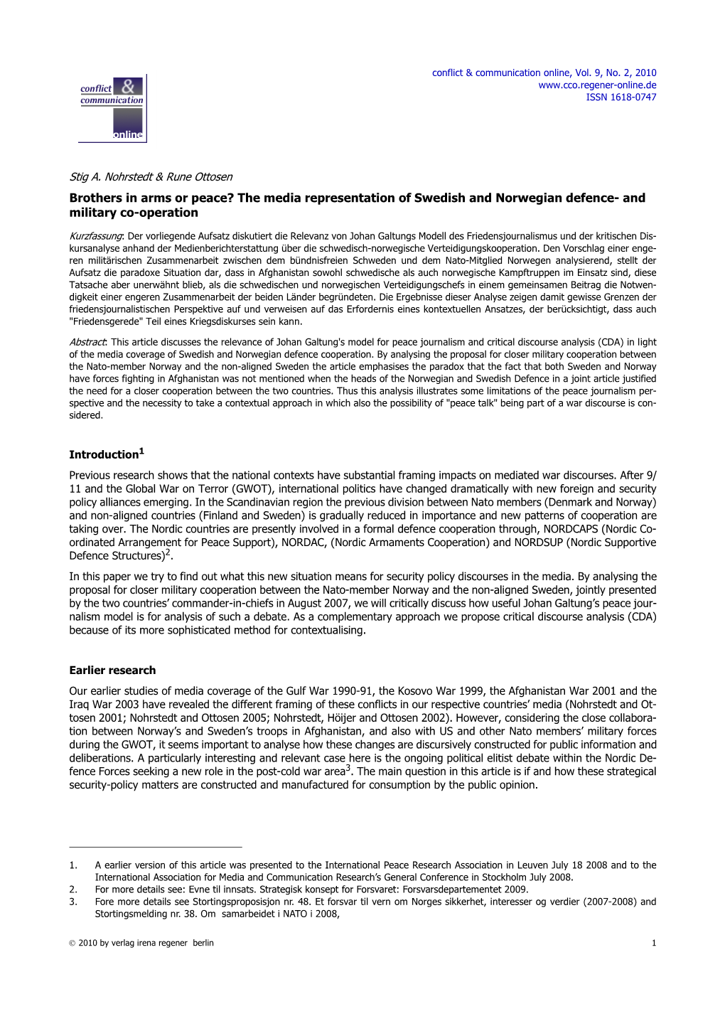 The Media Representation of Swedish and Norwegian Defence- and Military Co-Operation