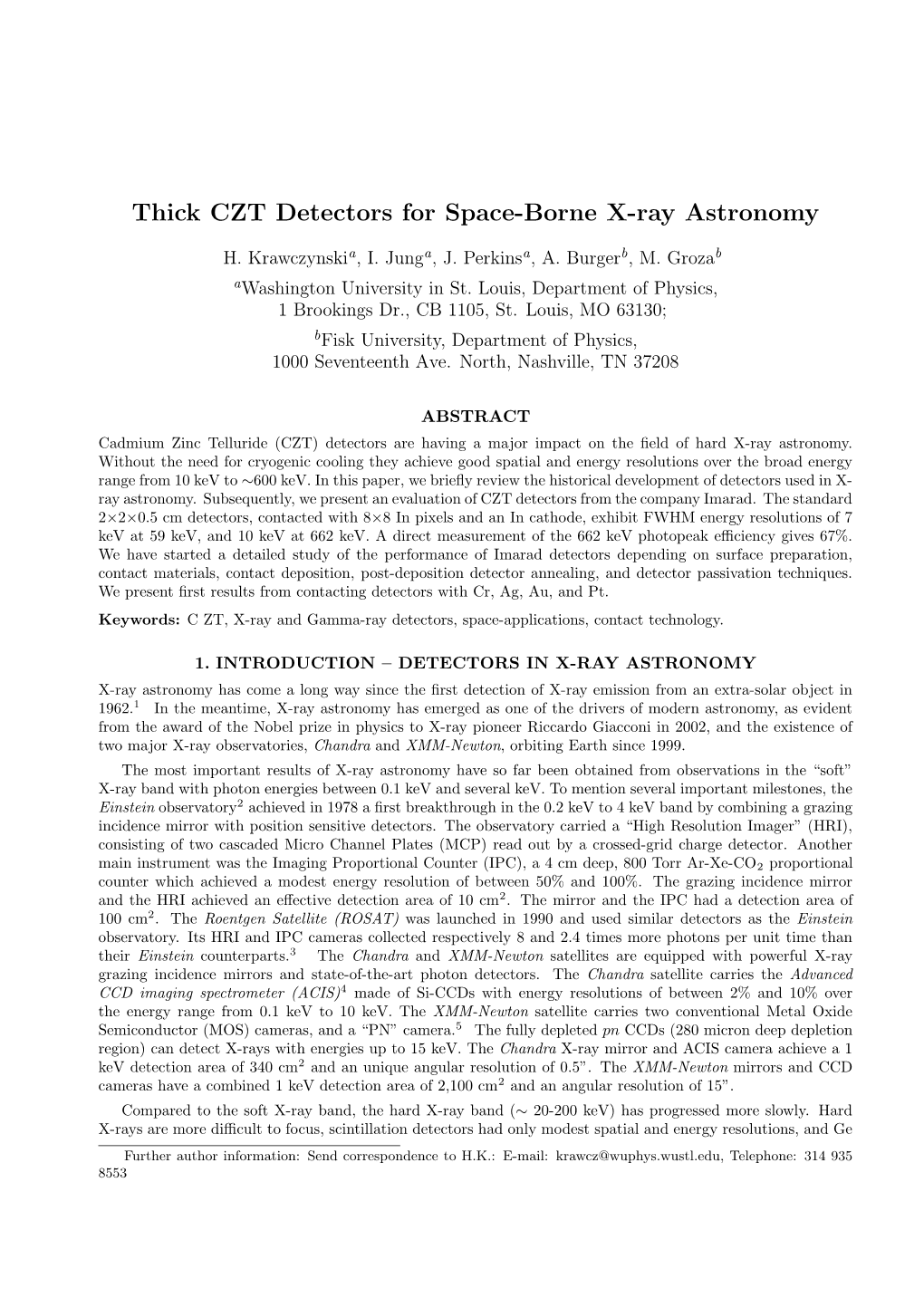 Thick CZT Detectors for Space-Borne X-Ray Astronomy
