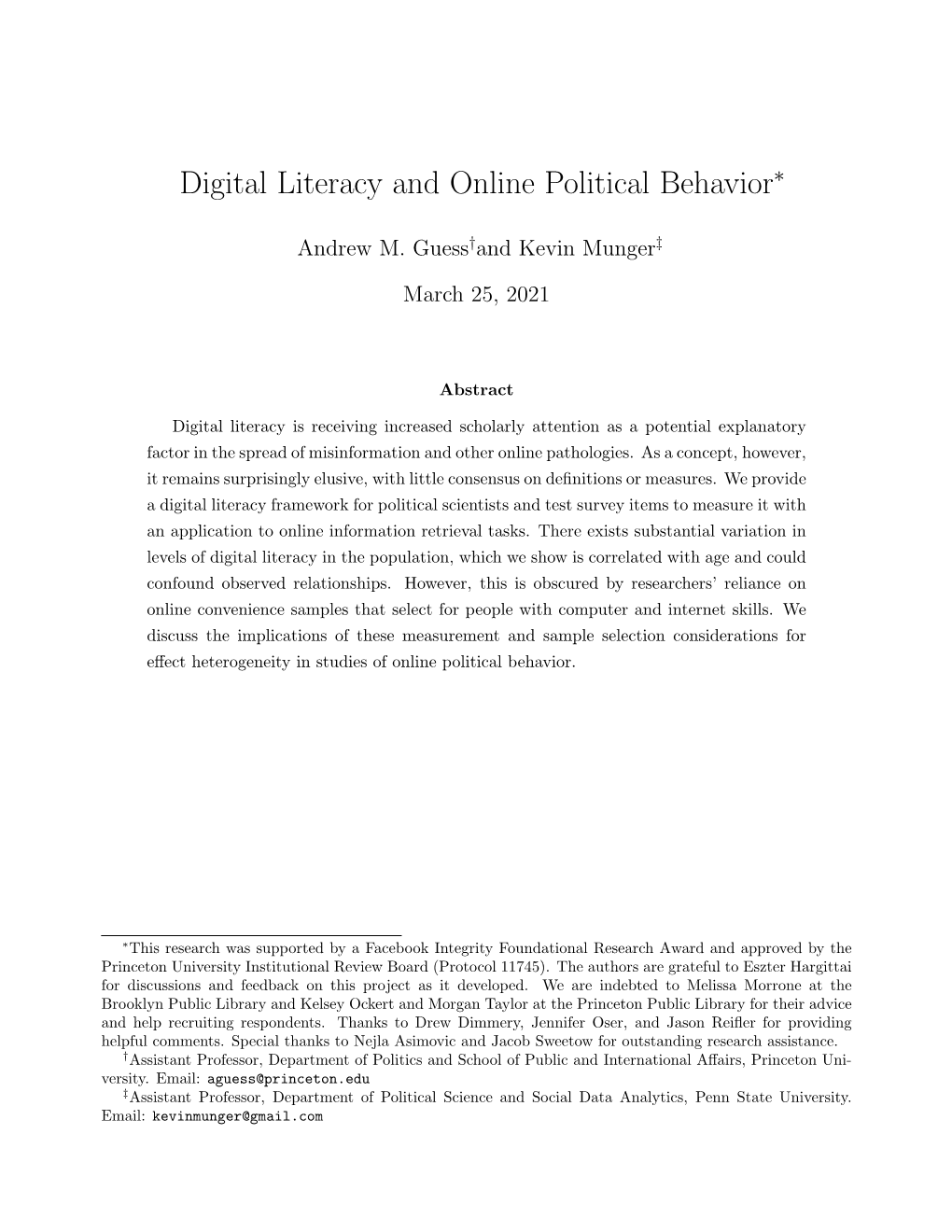 Digital Literacy and Online Political Behavior∗