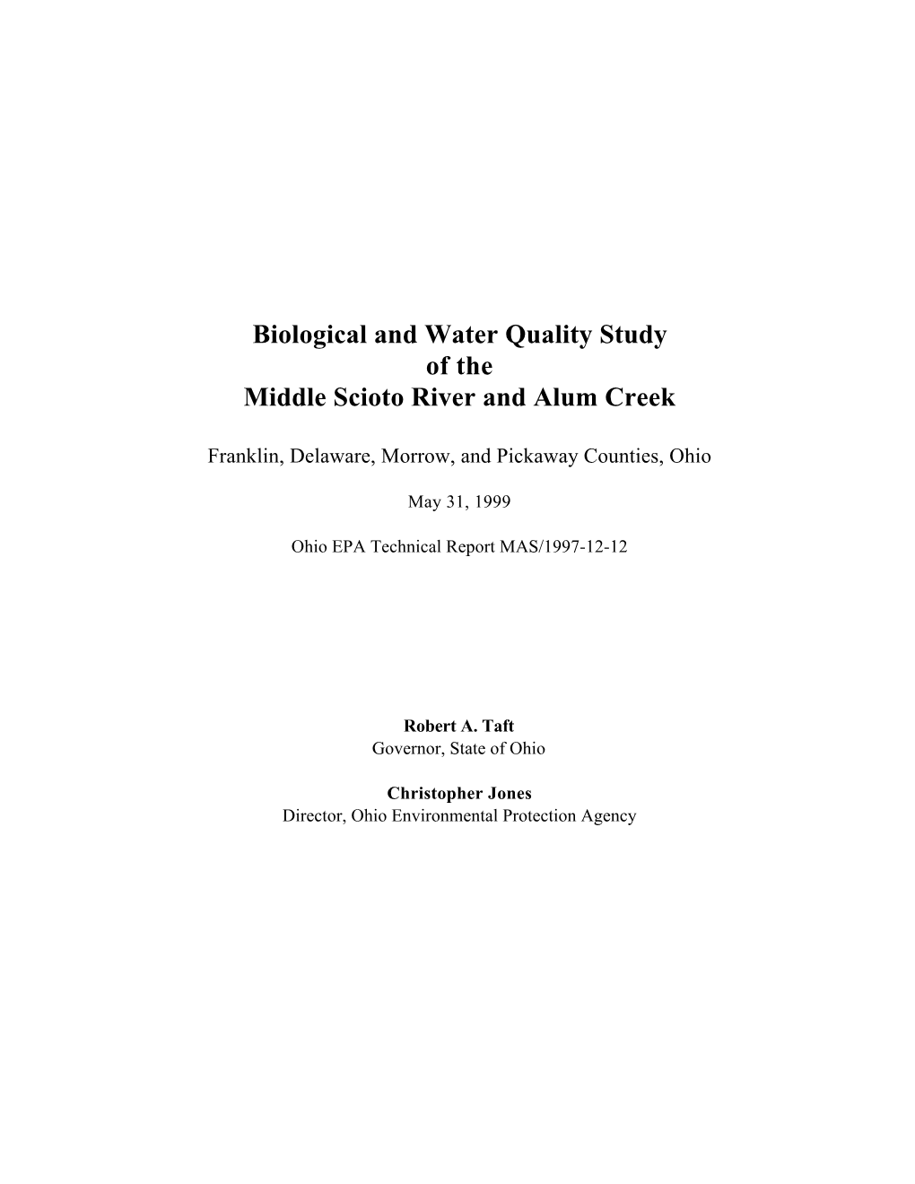 Biological and Water Quality Study of the Middle Scioto River and Alum Creek