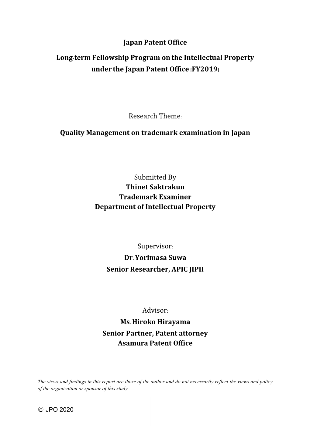 Japan Patent Office Long-Term Fellowship Program on The