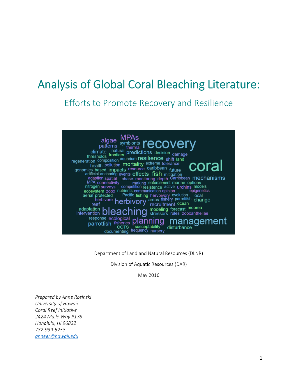 Analysis of Global Coral Bleaching Literature (2016)