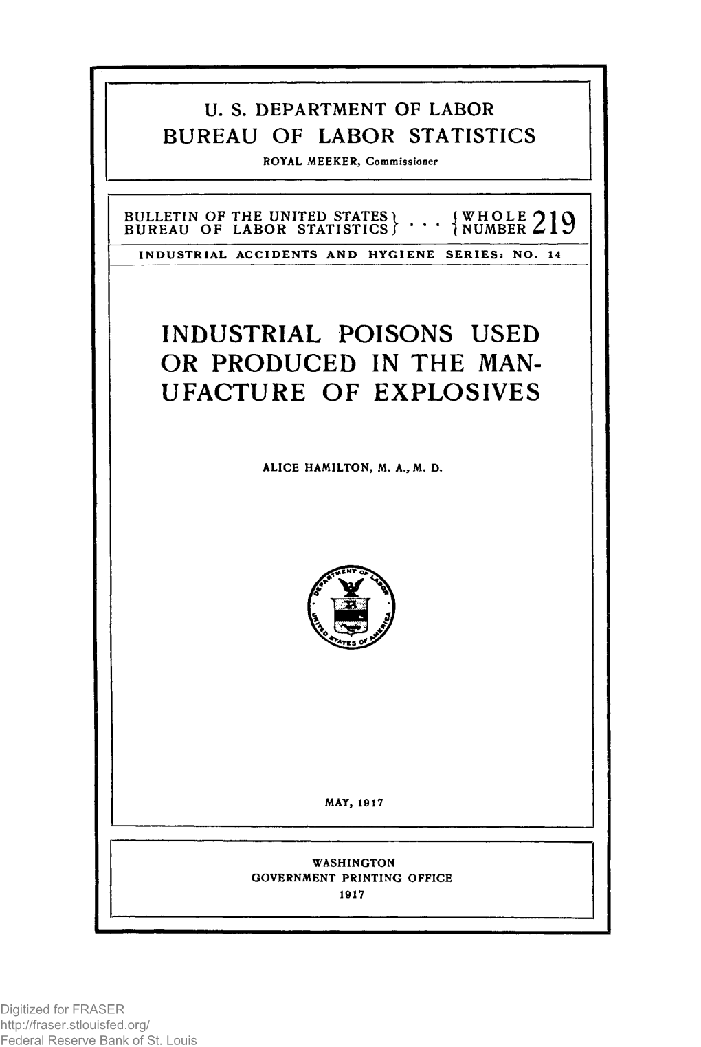 Industrial Poisons Used Or Produced in the Manufacture of Explosives.1