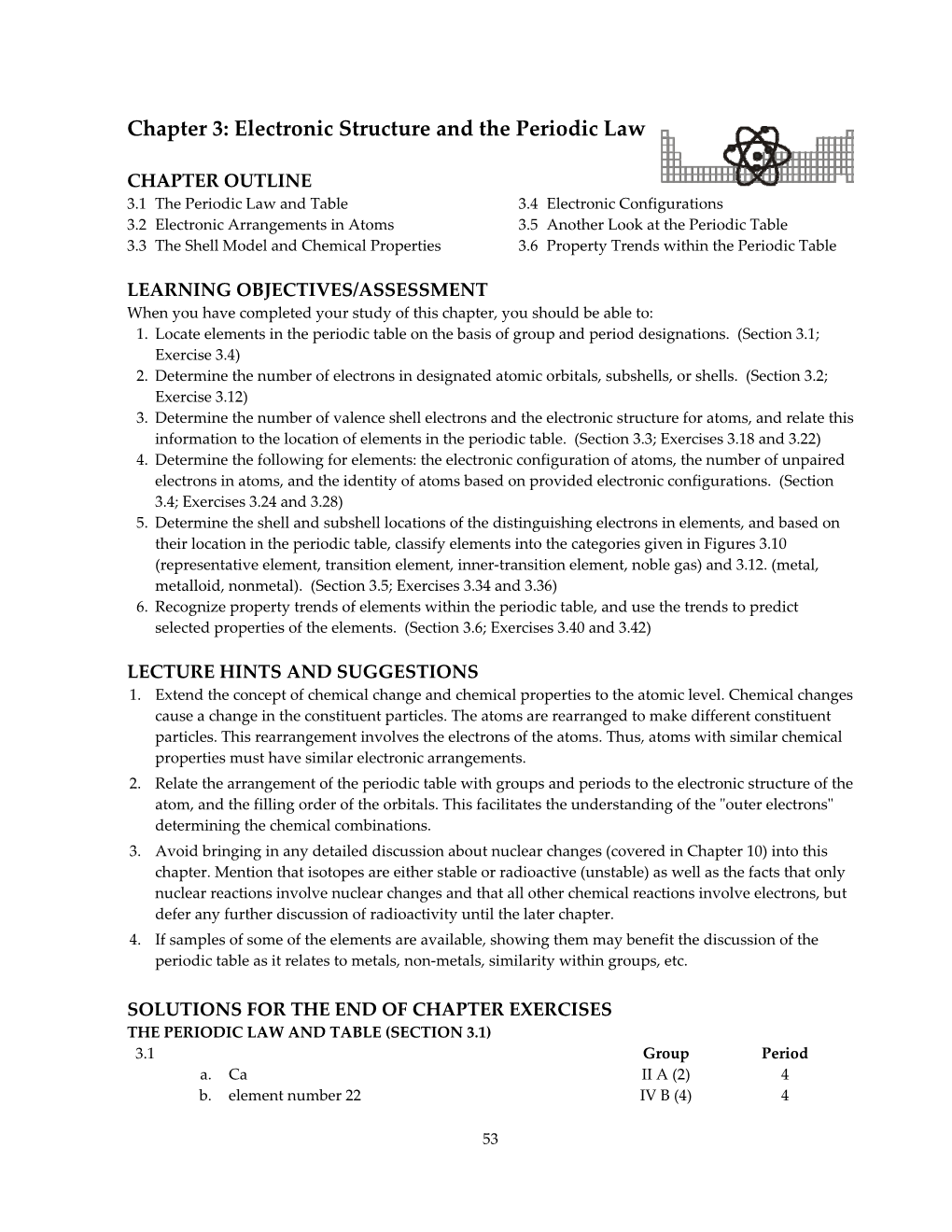 Chapter 3: Electronic Structure and the Periodic Law