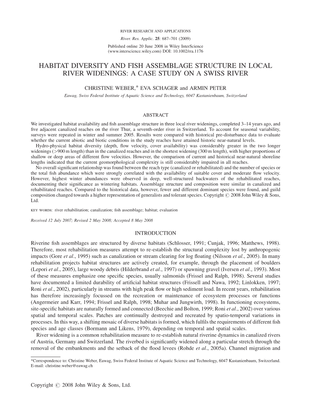 Habitat Diversity and Fish Assemblage Structure in Local River Widenings: a Case Study on a Swiss River