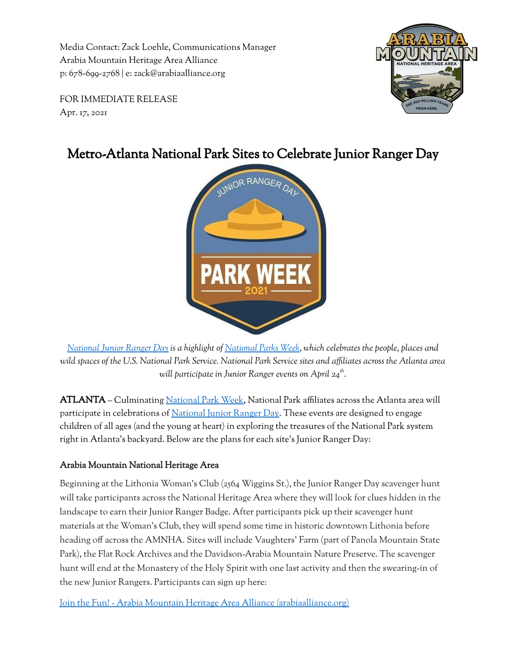 4-17-21 PRESS RELEASE National Parks Week In